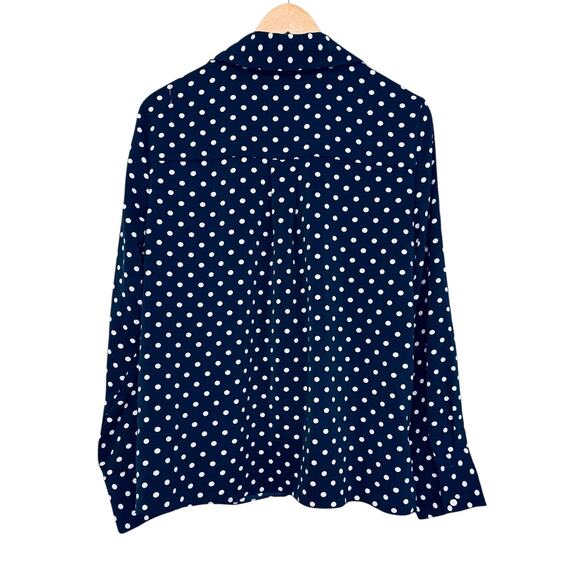 Rachel Zoe Medium Navy w White Polka Dots Stretchy Button Up Blouse Shirt - Picture 6 of 6
